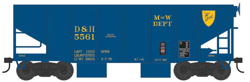 Bowser 43096 HO Scale 55 Ton Ballast Car with Side Chutes Delaware & Hudson D&H 5684