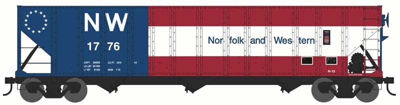 Bowser 44024 HO Scale 100 Ton 3 Bay Hopper Norfolk & Western "Bicentennial" NW 1776