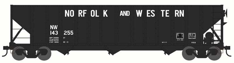 Bowser HO Scale 100 Ton 3 Bay Hopper Norfolk & Western NW