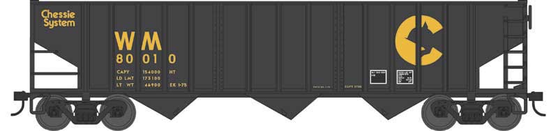 Bowser HO Scale 70 Ton 14 Panel 3 Bay Hopper Chessie System WM