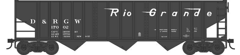 Bowser HO Scale 70 Ton 14 Panel 3 Bay Hopper Rio Grande D&RGW