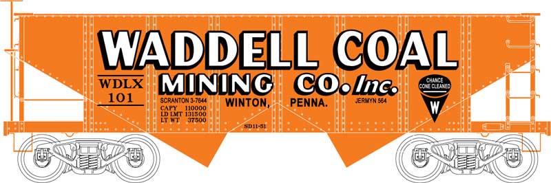 Bowser HO Scale GLa 2 Bay Open Hopper Waddell Coal Co. WDLX - NOS