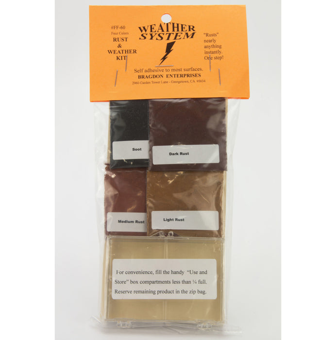 Bragdon Enterprises 60 1/2oz Weathering Powder Set of 4 (Light Rust, Medium Rust, Dark Rust, Soot Black)