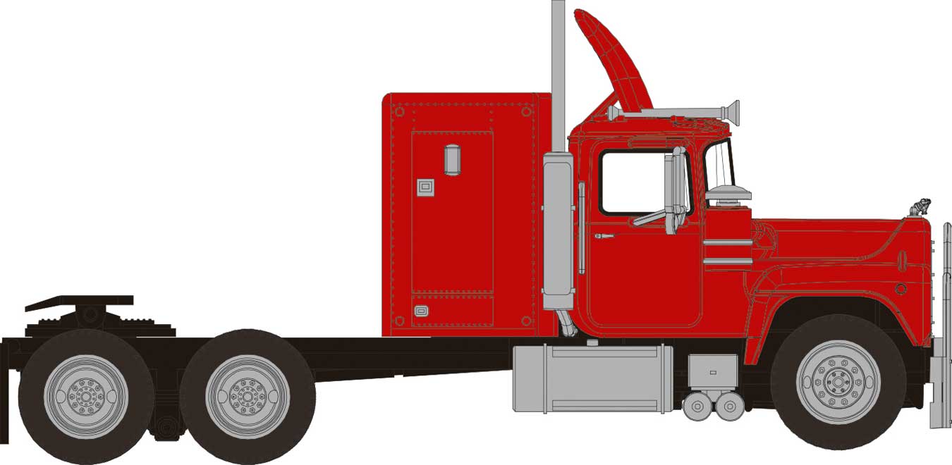 Brekina 85801 HO Scale 1970 Mack RS 700 Sleeper-Cab Semi Tractor - Red
