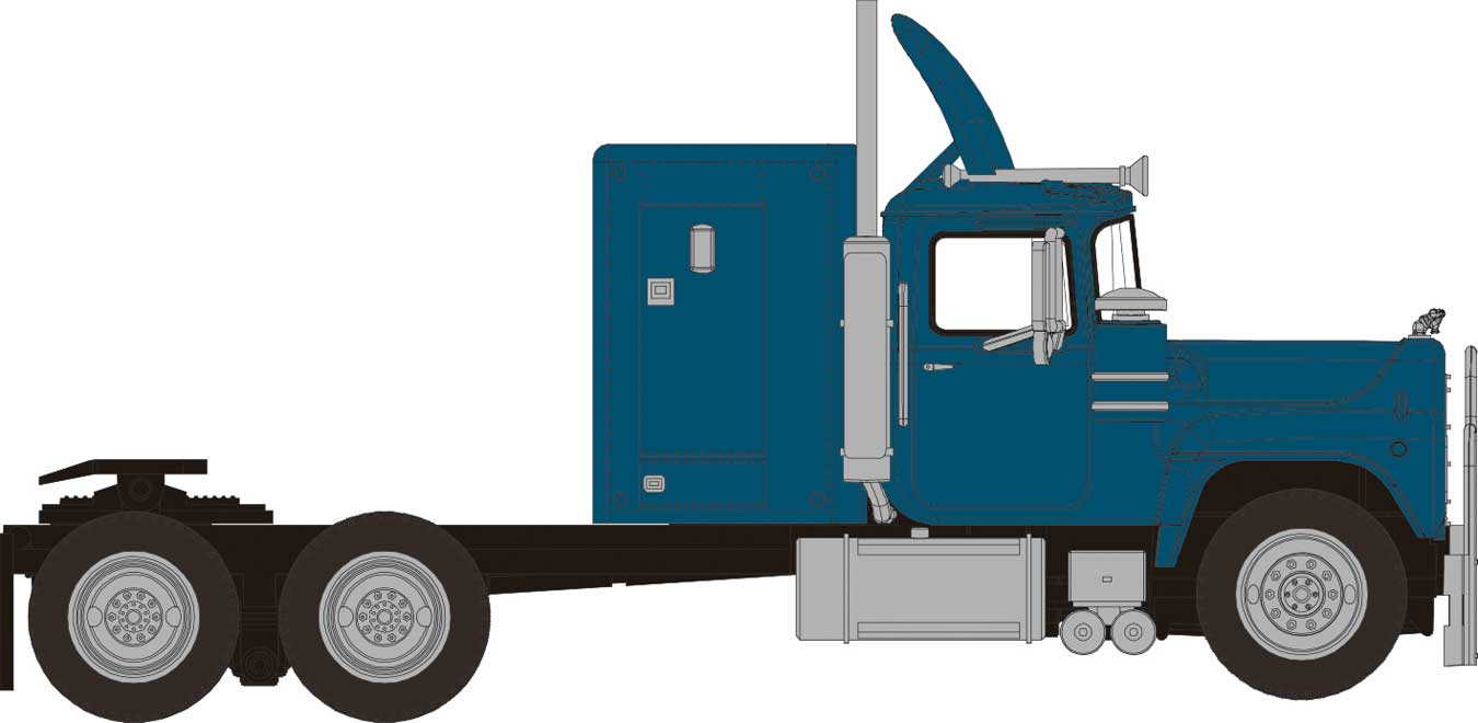 Brekina 85802 HO Scale 1970 Mack RS 700 Sleeper-Cab Semi Tractor - Blue
