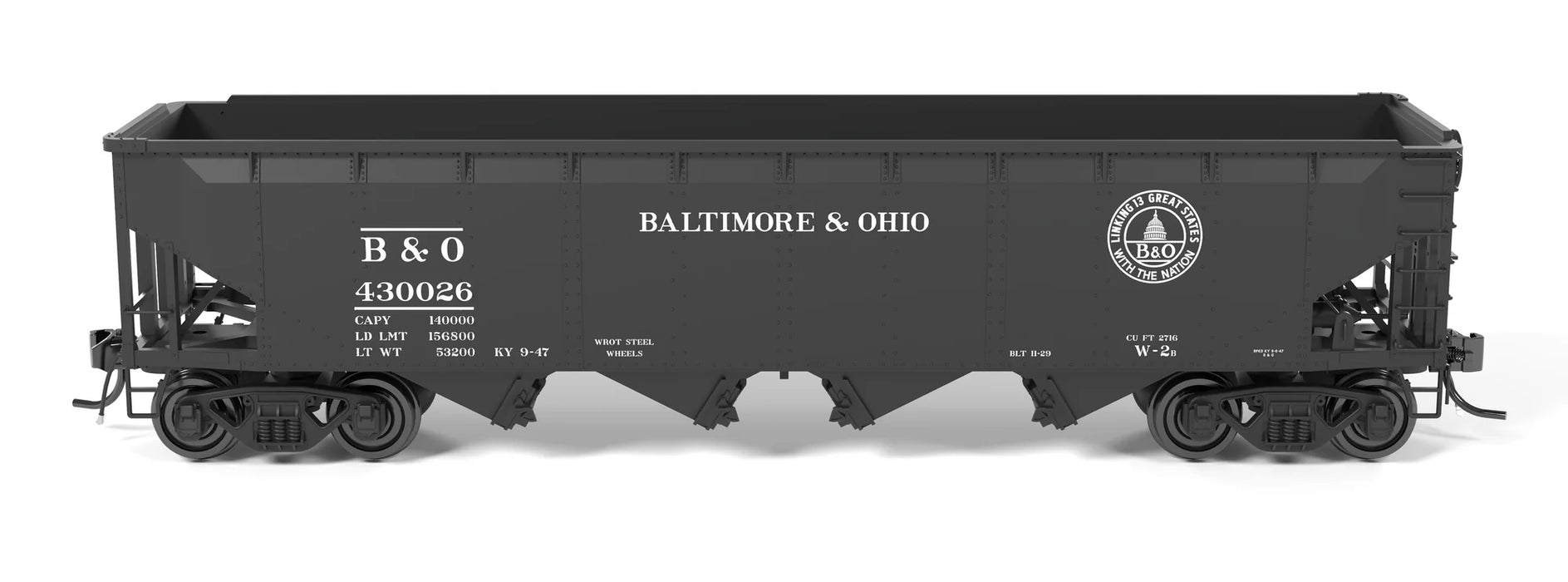 Broadway Limited Imports HO Scale ARA 70 Ton 4 Bay Hopper B&O W2b "13 Great States" Scheme 6 Pack
