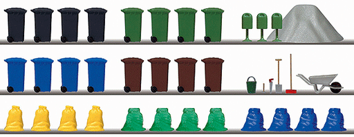 Busch 1136 HO Scale Garbage and Trash Can Set