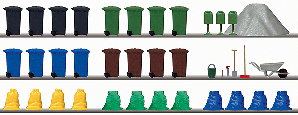 Busch 1136 HO Scale Garbage and Trash Can Set