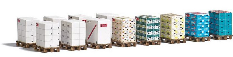 Busch 1812 HO Scale Wood Pallets with Boxes (Laser Cut Wood Kit)
