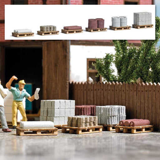 Busch 1813 HO Scale Wood Pallets with Building Materials
