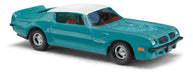 Busch 41714 HO Scale 1974 Pontiac Firebird Trans Am - Dark Turquoise and White