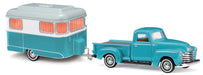 Busch 48243 HO Scale 1950 Chevrolet Pickup Truck with Nagetusch Camper Trailer