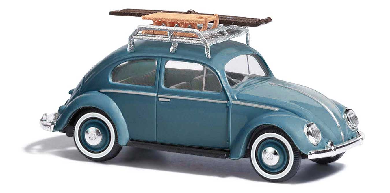 Busch 52911 HO Scale 1952 Volkswagen Beetle with Split Rear Window (with Sleds) - Blue