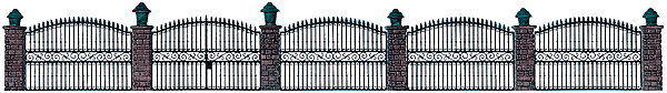 Busch 6016 HO Scale Wrought Iron Fence with Brick Posts 25-1/2"