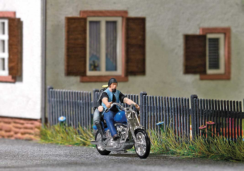 Busch 7860 HO Scale Blue American Motorcycle with Rider Figures
