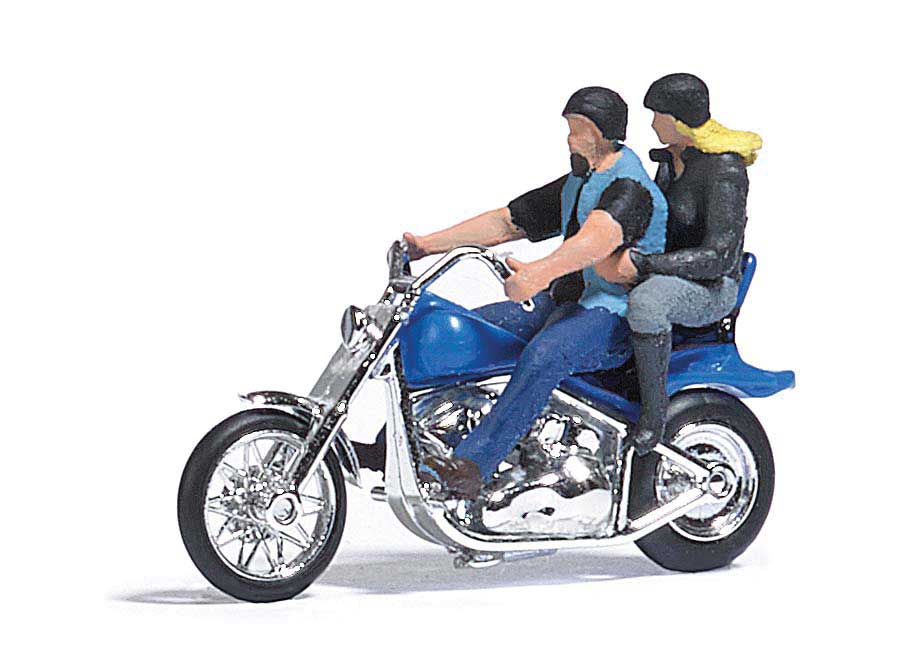 Busch 7860 HO Scale Blue American Motorcycle with Rider Figures