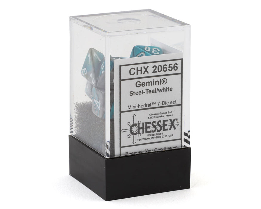 Chessex CHX 20656 Gemini® Steel-Teal/White Mini-Hedral™ 7-Die Set