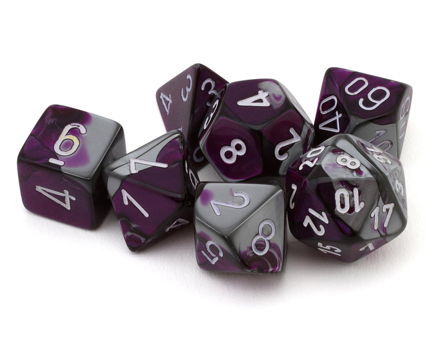 Chessex CHX 26432 Gemini® Purple-Steel/White Polyhedral 7-Die Set