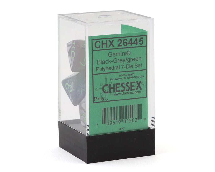 Chessex CHX 26445 Gemini® Black-Grey/Green Polyhedral 7-Die Set