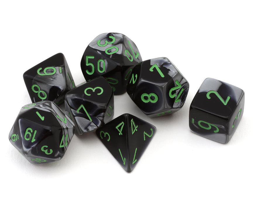 Chessex CHX 26445 Gemini® Black-Grey/Green Polyhedral 7-Die Set