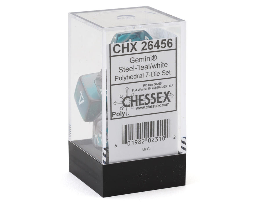 Chessex CHX 26456 Gemini® Steel-Teal/White Polyhedral 7-Die Set