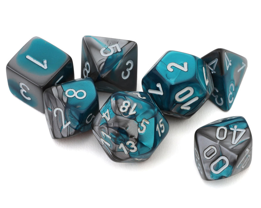Chessex CHX 26456 Gemini® Steel-Teal/White Polyhedral 7-Die Set