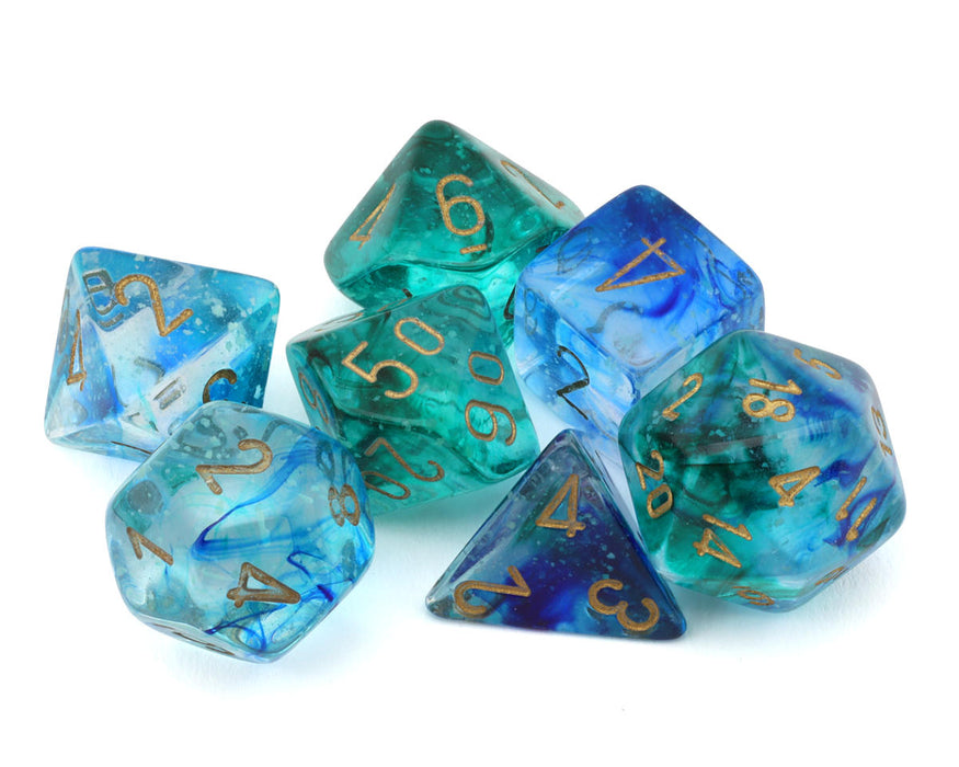 Chessex CHX 27556 Nebula® Oceanic™/Gold Luminary™ Polyhedral 7-Die Set