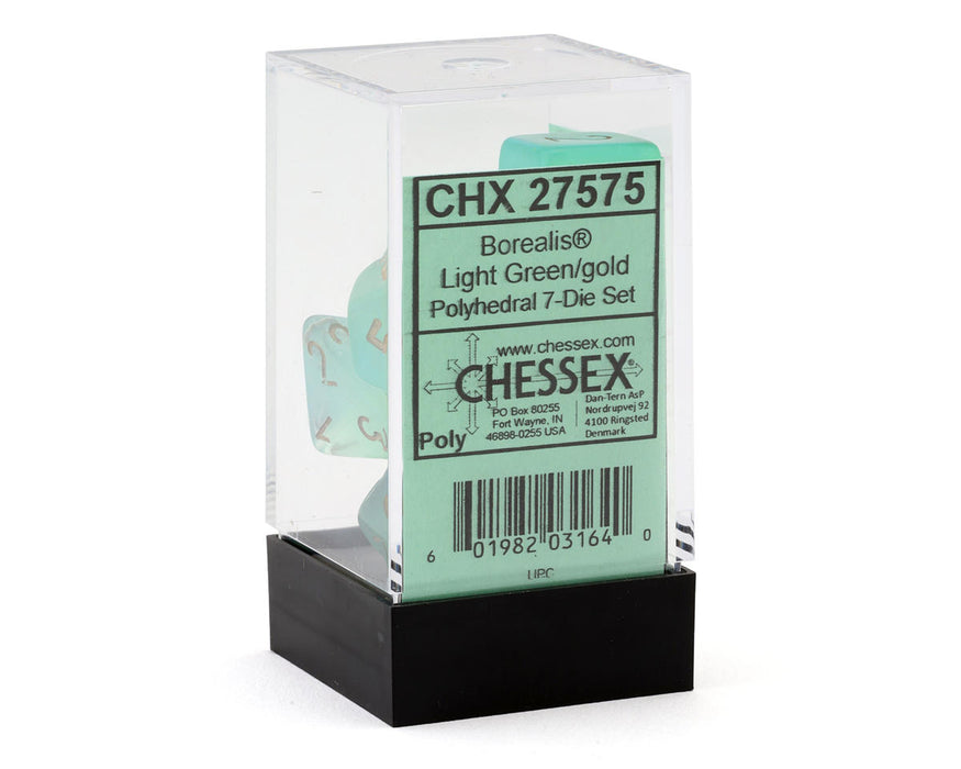 Chessex CHX 27575 Borealis® Light Green/Gold Luminary™ Polyhedral 7-Die Set