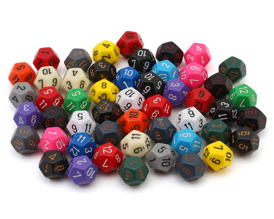 Chessex CHX 29412 Bag of 50™ Assorted Loose Opaque Polyhedral d12 Dice Set