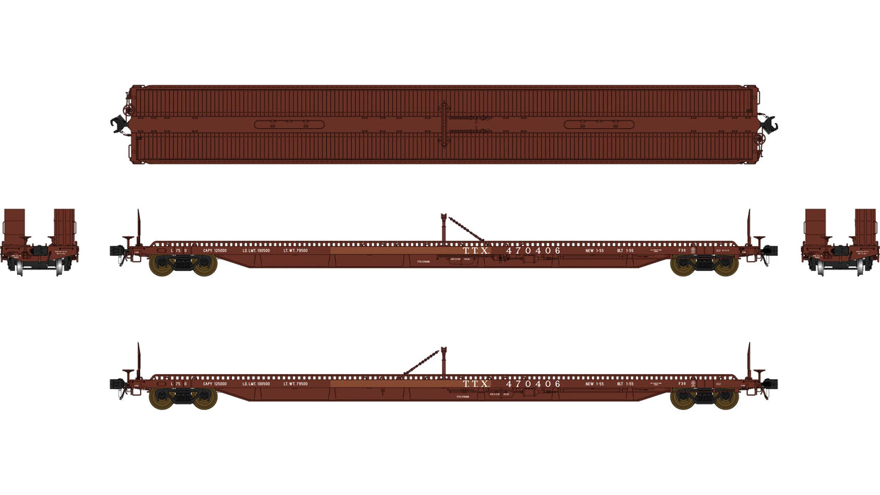 Class One Model Works F39 75' Flatcar Trailer Train 'Early Brown' T.T.X.