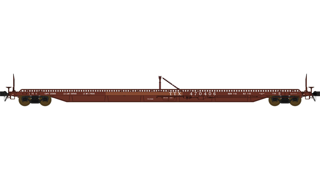 Class One Model Works F39 75' Flatcar Trailer Train 'Early Brown' T.T.X.