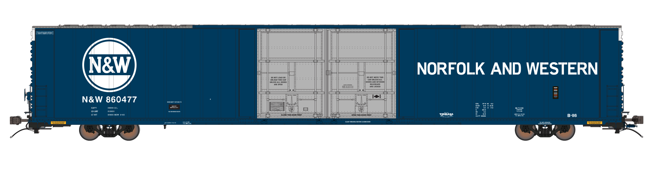Class One Model Works FC00315 HO Scale Thrall 86' 4 Door Boxcar Norfolk & Western NW 860460