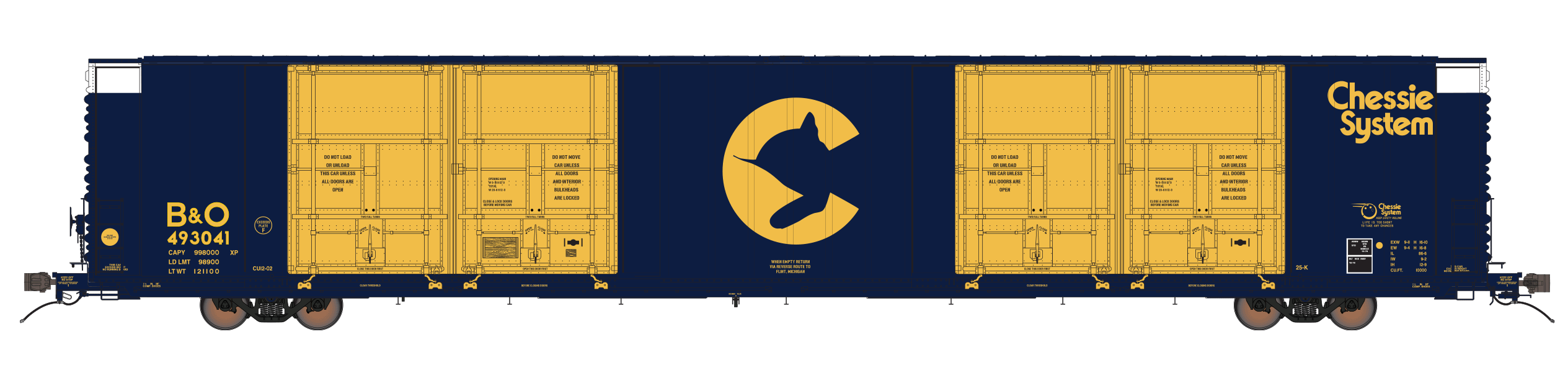 Class One Model Works FC00403 HO Scale Thrall 86' 8 Door Boxcar Chessie System B&O 493041