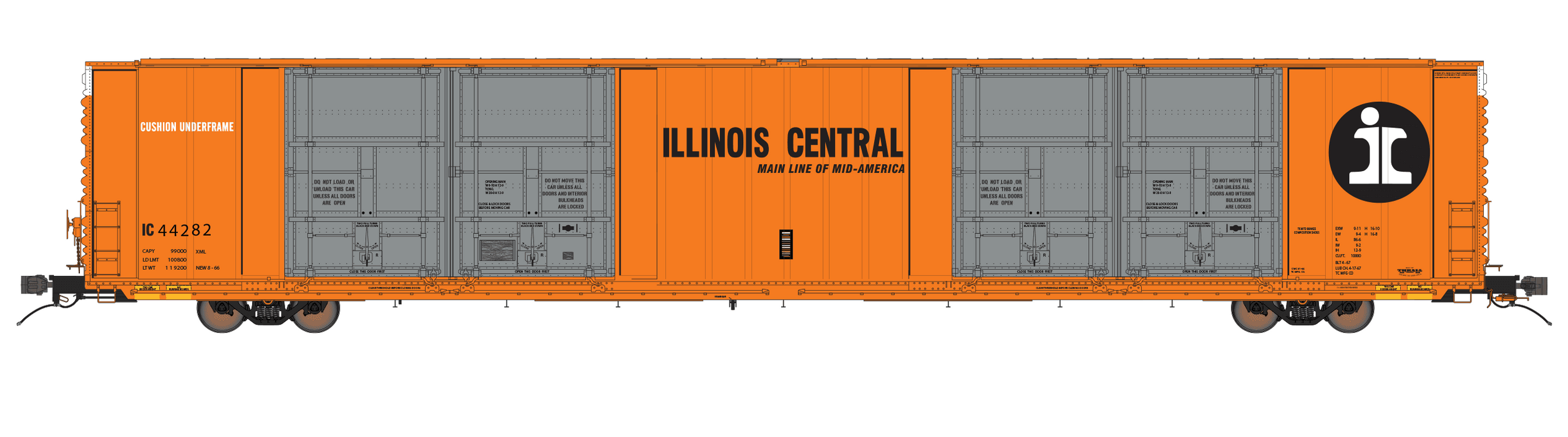 Class One Model Works FC00420 HO Scale Thrall 86' 8 Door Boxcar Illinois Central IC 44285