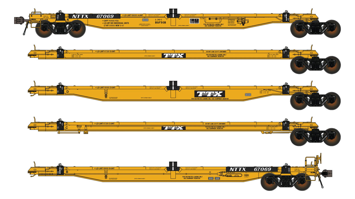 Class One Model Works FC00705 BSF50B COFC 5 Unit Spine Car - NTTX TTX Logo