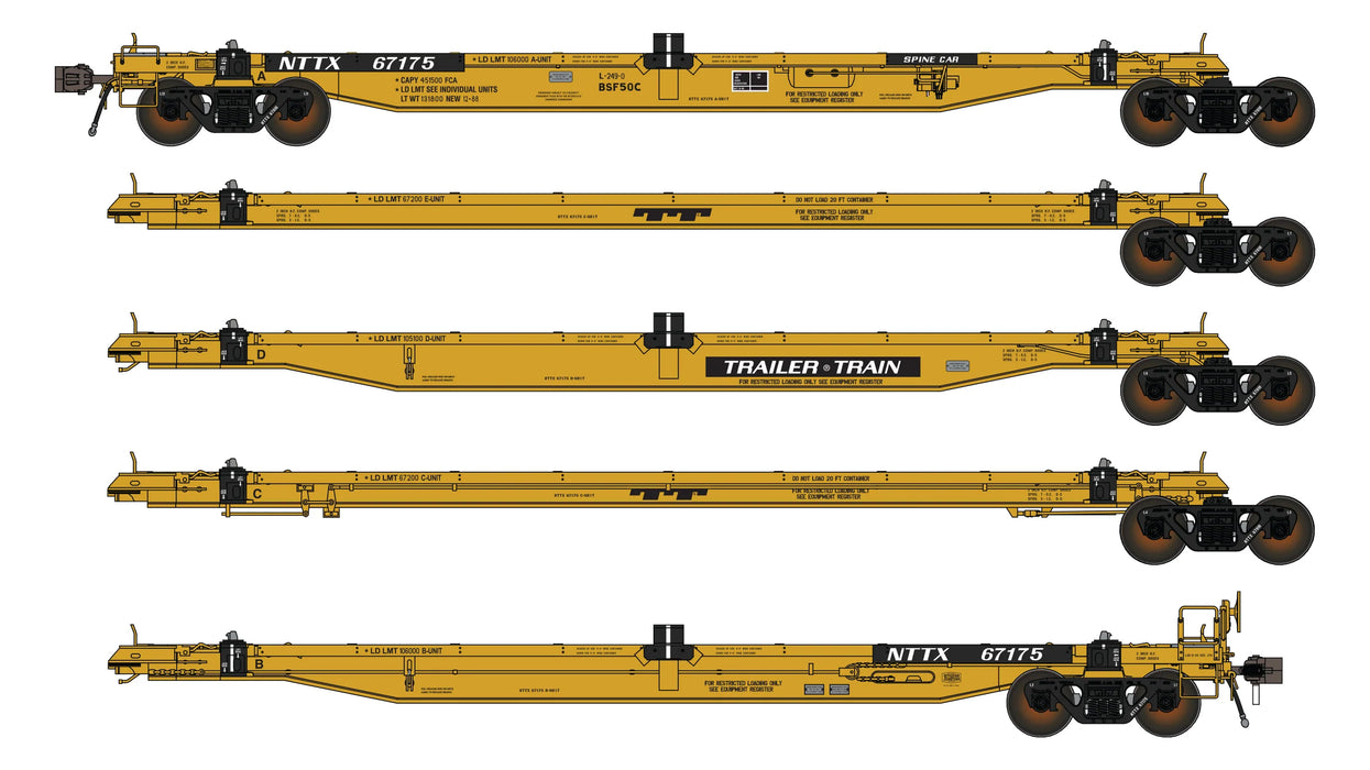 Class One Model Works FC00710 BSF50C COFC 5 Unit Spine Car - NTTX TrailerTrain Aged Paint