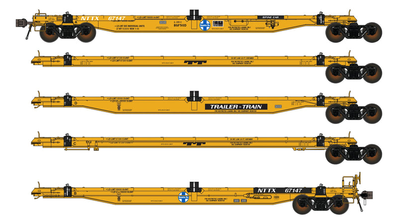 Class One Model Works FC00721 BSF50D COFC 5 Unit Spine Car - NTTX As-Delivered TrailerTrain - ATSF Logo