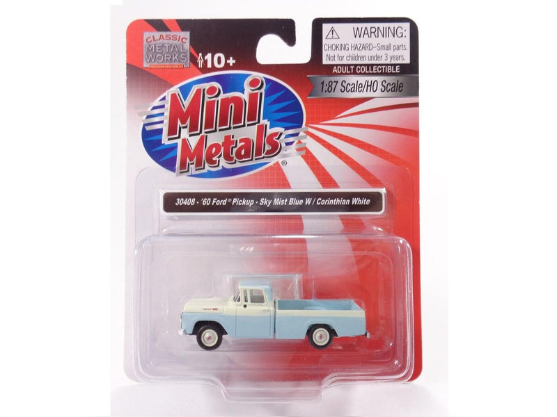Classic Metal Works 30408 HO Scale 60's Ford F-100 Pickup Truck Sky Mist Blue/Corinthian White