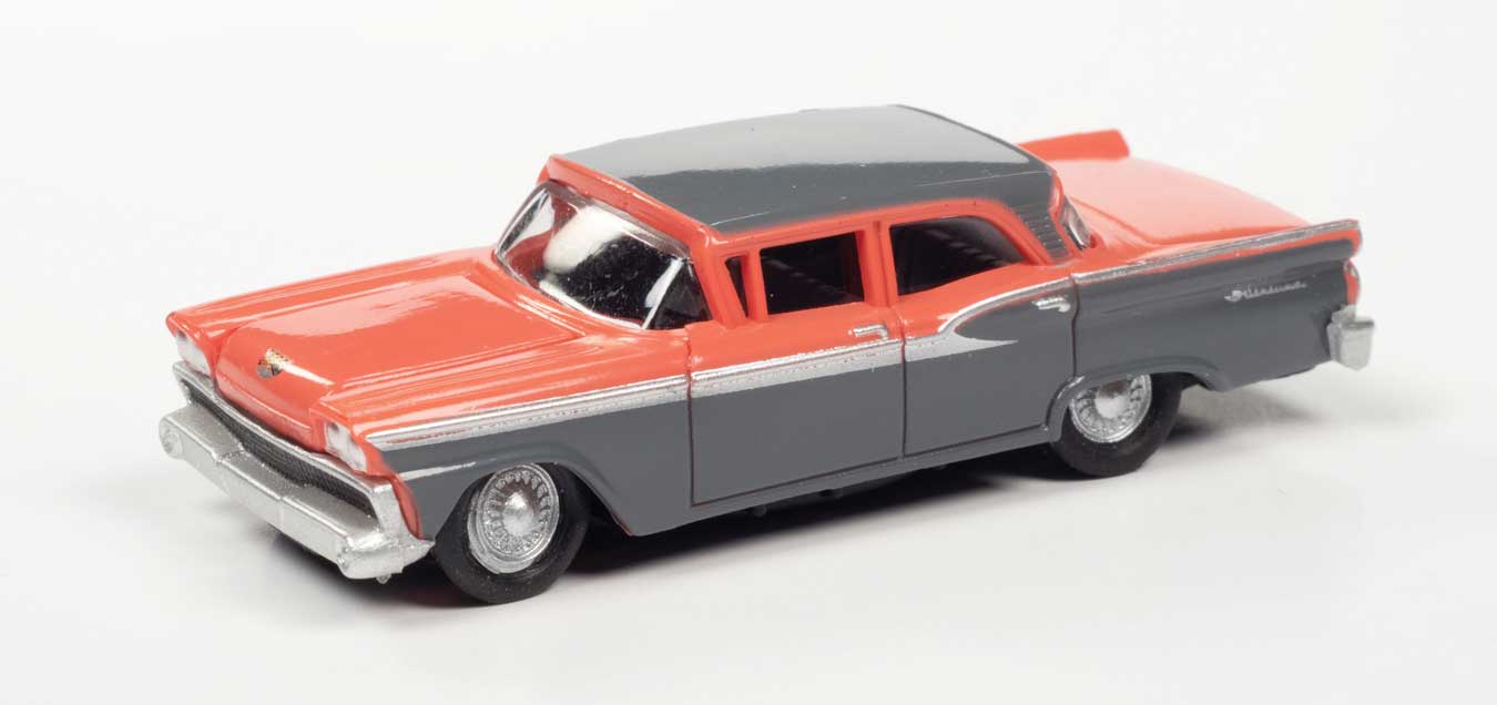 Classic Metal Works 30645 HO Scale 1959 4 Door Ford Fairlane - Geranium/Gunsmoke Gray