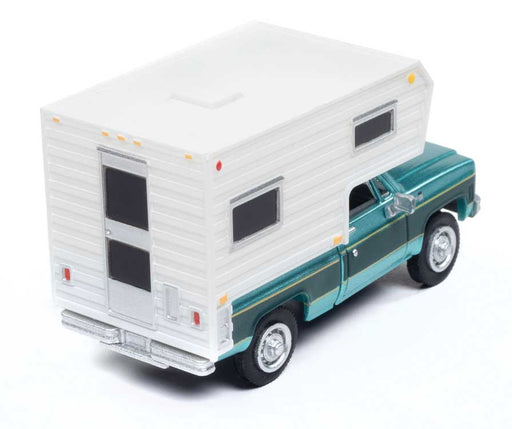 Classic Metal Works 30672 HO Scale 1977 Chevrolet Fleetside Pickup Truck with Camper Light Green Poly