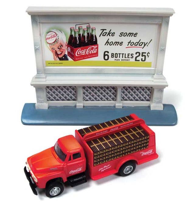 Classic Metal Works 40004 HO Scale 1954 Ford Bottle Delivery Truck and Billboard - Coca-Cola