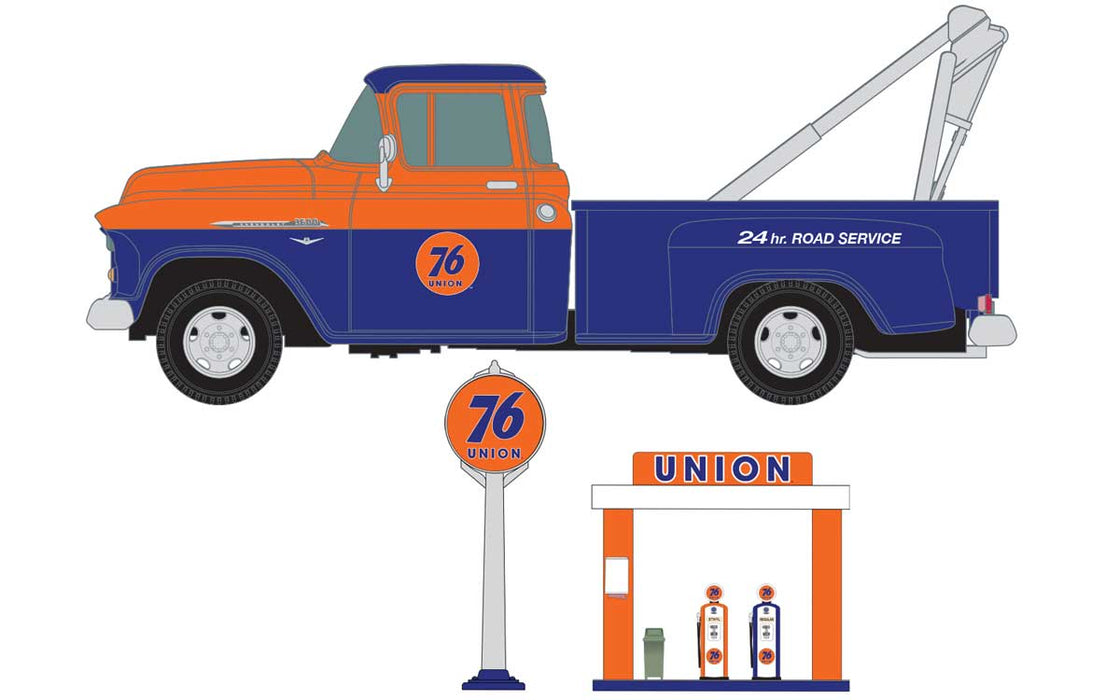 Classic Metal Works 40010 HO Scale (1:87) 1955 Chevy Tow Truck with Gas Pumps Union 76
