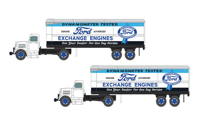 Classic Metal Works 51189 N Scale White WC22 Tractor with AreoVan Trailers Ford Exchange Engines 2 Pack