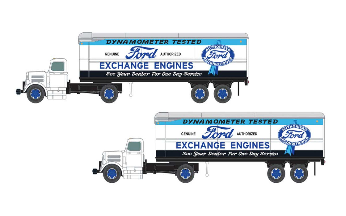 Classic Metal Works 51189 N Scale White WC22 Tractor with AreoVan Trailers Ford Exchange Engines 2 Pack