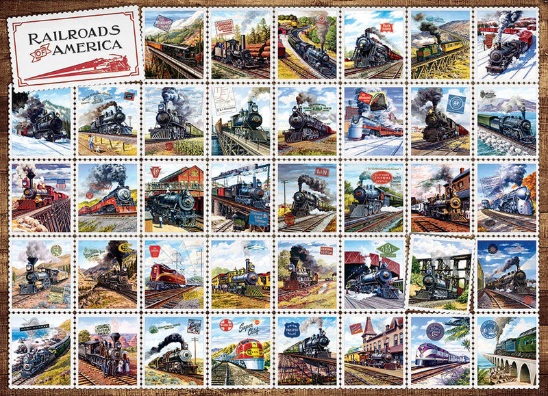 Cobble Hill 40232 Railroads of America Postage Stamps Collage Puzzle 1000 Piece Puzzle