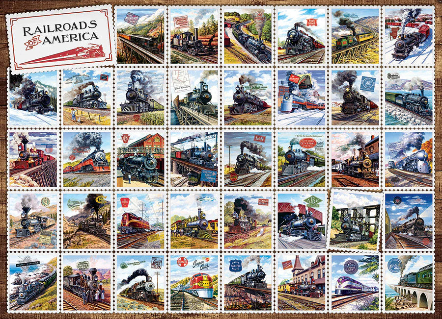 Cobble Hill 40232 Railroads of America Postage Stamps Collage Puzzle 1000 Piece Puzzle