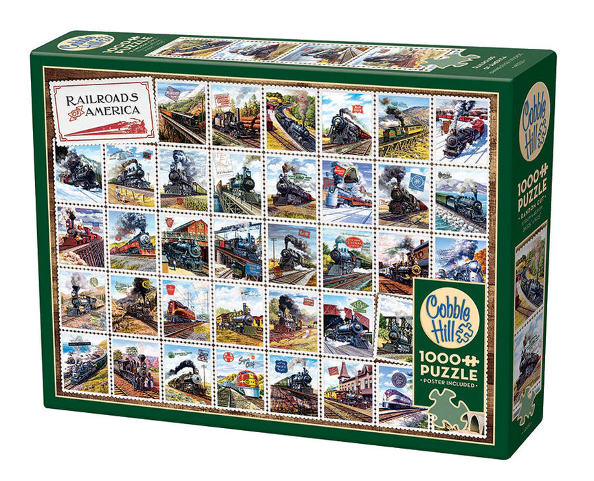 Cobble Hill 40232 Railroads of America Postage Stamps Collage Puzzle 1000 Piece Puzzle