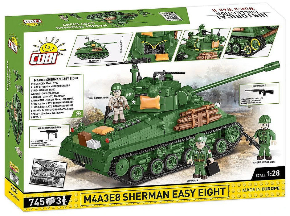 COBI 2533 1/28 Historical Collection WWII M4A3 Sherman Tank "Easy Eight" (745 Pieces)