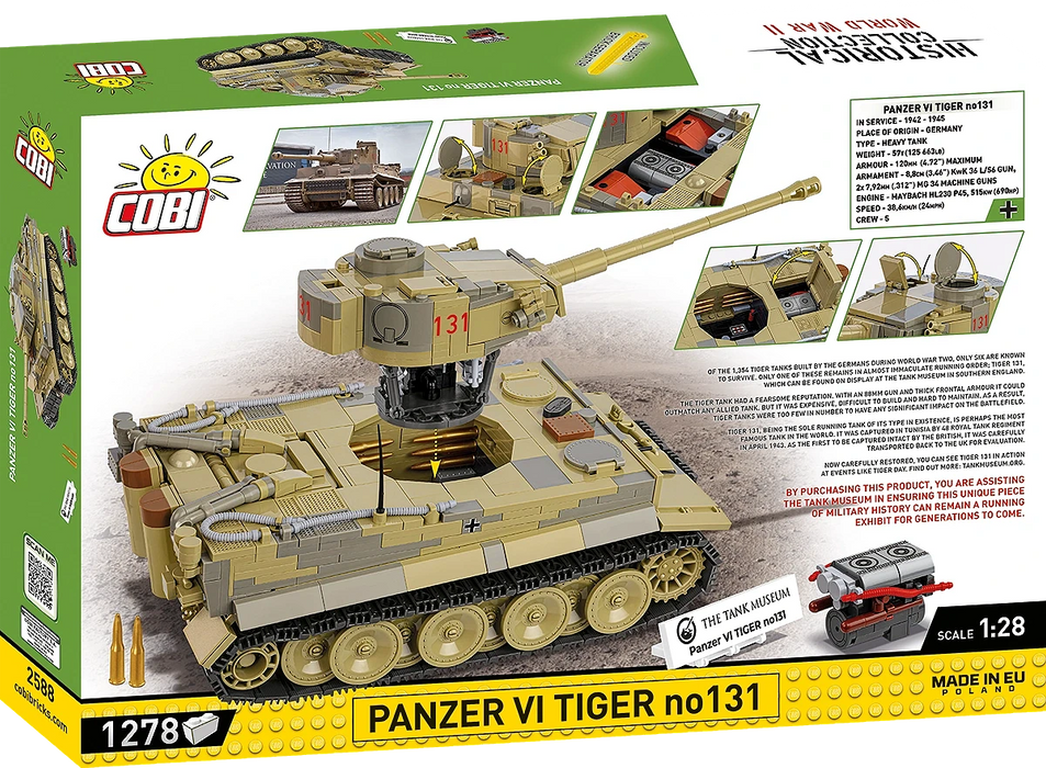 COBI 2588 1/28 Historical Collection WWII Pzkpfw Vi Tiger 131 (854 Pieces)