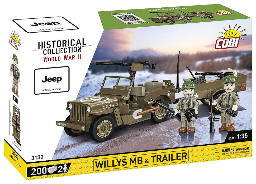 COBI 3132 1/35 Historical Collection WWII Willys MB & Trailer Block Model (200 Pieces)